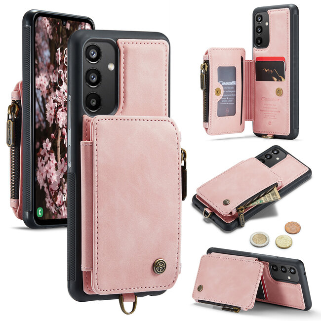 CaseMe - Telefoonhoesje geschikt voor Samsung Galaxy A34 5G - Back Cover - Met Pasjeshouder - Licht Roze