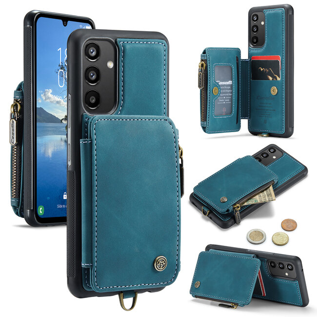 CaseMe - Telefoonhoesje geschikt voor Samsung Galaxy A34 5G - Back Cover - Met Pasjeshouder - Blauw