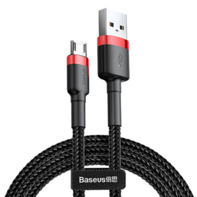 Baseus - Universele USB naar Micro USB kabel - Geschikt voor o.a. Samsung en andere apparaten - 1 Meter - 2.5A - Zwart/Rood