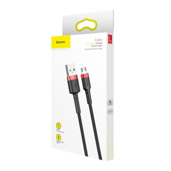 Baseus - Universele USB naar Micro USB kabel - Geschikt voor o.a. Samsung en andere apparaten - 1 Meter - 2.5A - Zwart/Rood
