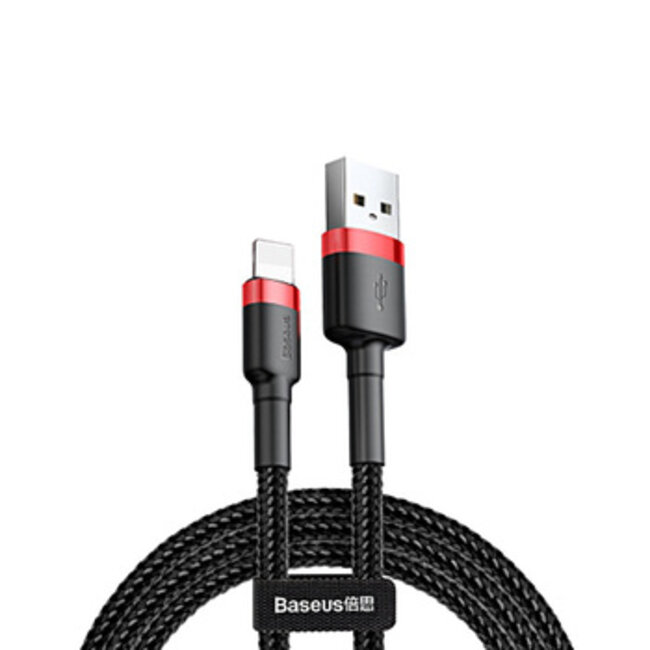 Baseus - Universele USB naar Lightning kabel - Geschikt voor o.a. Apple/iPhone en andere apparaten - 3 Meter - 2.5A - Zwart/Rood