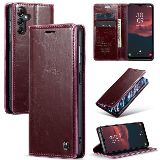 CaseMe - Telefoonhoesje geschikt voor Samsung Galaxy A14 5G - Flip Wallet Case - Magneetsluiting - Rood