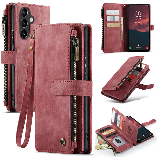 CaseMe - Hoesje geschikt voor Samsung Galaxy A54 5G - Wallet Book Case - met Rits en Magneetsluiting - met RFID bescherming - Rood