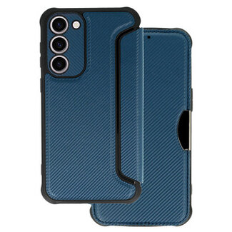 Case2go Case2go - Telefoonhoesje geschikt voor Samsung Galaxy S23 Ultra - Razor Carbon Book case - Marine Blauw