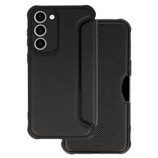 Case2go Case2go - Telefoonhoesje geschikt voor Samsung Galaxy S23 Ultra - Razor Carbon Book case - Zwart