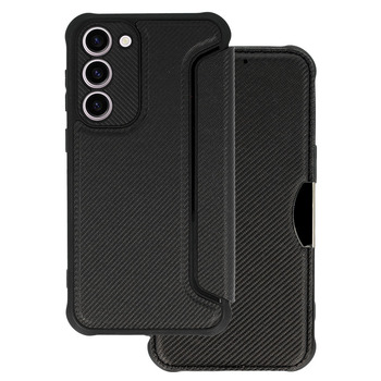 Case2go - Telefoonhoesje geschikt voor Samsung Galaxy S23 Ultra - Razor Carbon Book case - Zwart afbeelding