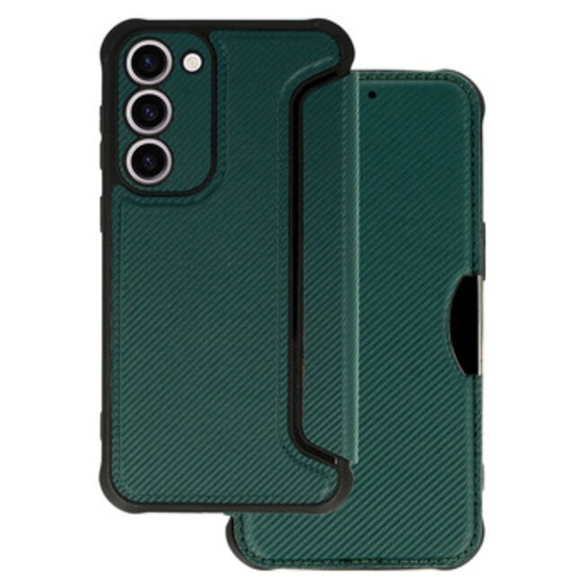 Case2go - Telefoonhoesje geschikt voor Samsung Galaxy S23 Plus - Razor Carbon Book case - Donker groen