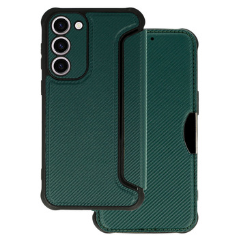 Case2go - Telefoonhoesje geschikt voor Samsung Galaxy S23 Plus - Razor Carbon Book case - Donker groen afbeelding