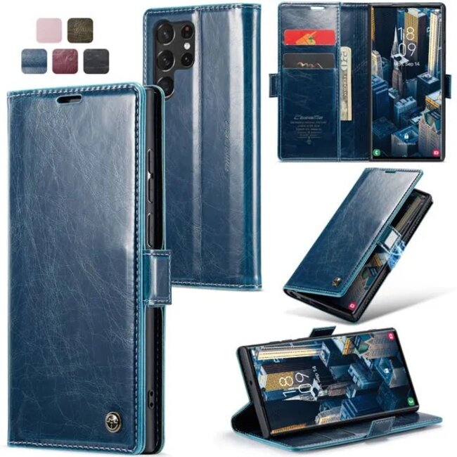 CaseMe - Telefoonhoesje geschikt voor Samsung Galaxy S23 Ultra - Wallet Book Case - Met Magnetische Sluiting - Donker Blauw