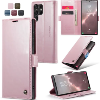 CaseMe CaseMe - Telefoonhoesje geschikt voor Samsung Galaxy S23 Ultra - Wallet Book Case - Met Magnetische Sluiting - Roze