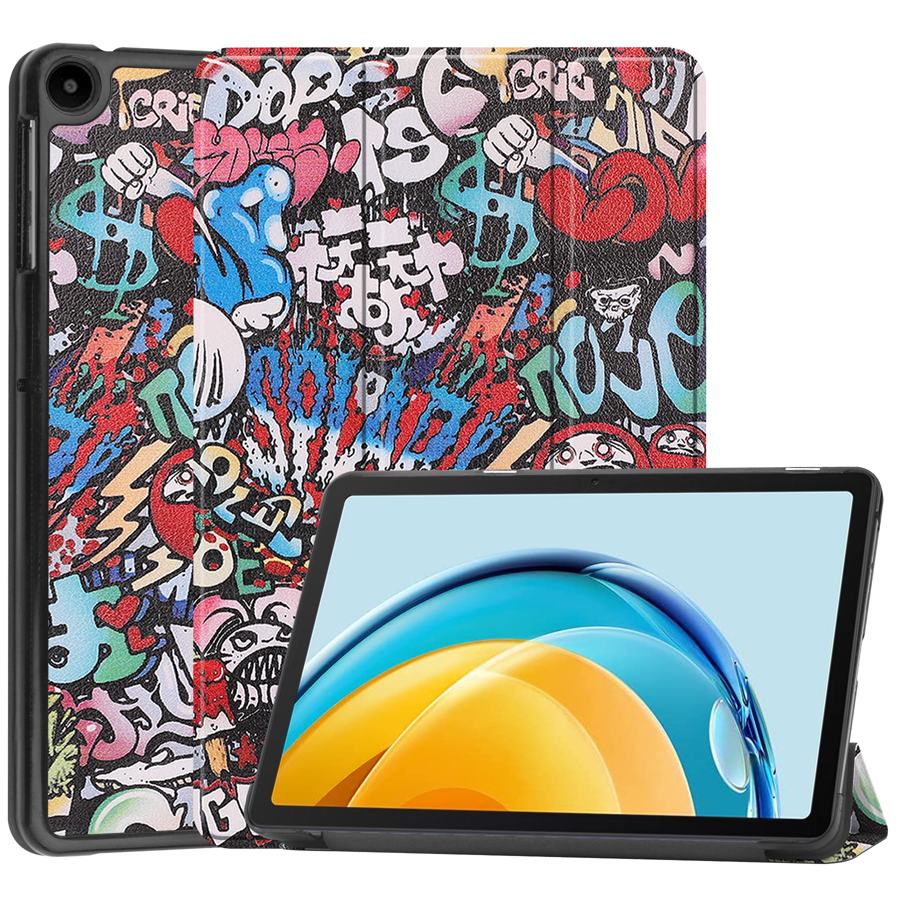 Tablet hoes geschikt voor Huawei MatePad SE 10.4 Inch - Tri-Fold Book Case - Graffiti afbeelding