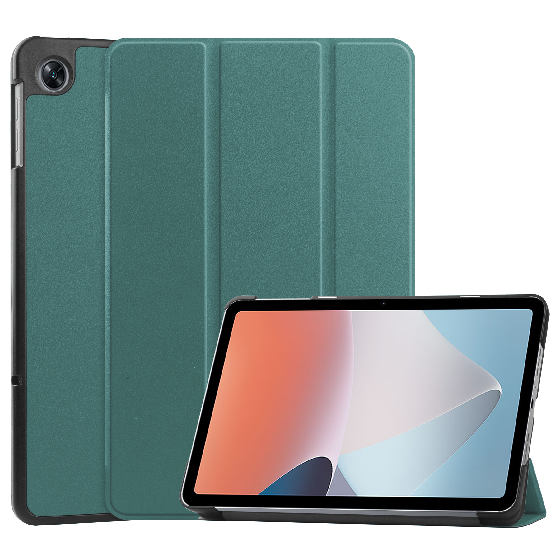 Case2go - Tablet hoes geschikt voor Oppo Pad Air 10.36 Inch (2022) - Tri-Fold Book Case - Met Auto Wake/Sleep functie - Donker Groen afbeelding