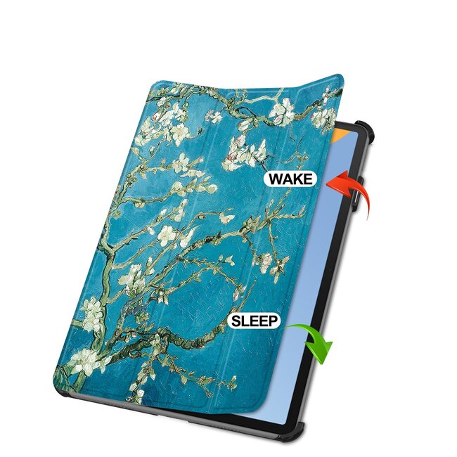 Case2go - Tablet hoes geschikt voor Huawei MatePad 11 (2023) - Tri-Fold Book Case - Auto Wake/Sleep functie - Witte Bloesem