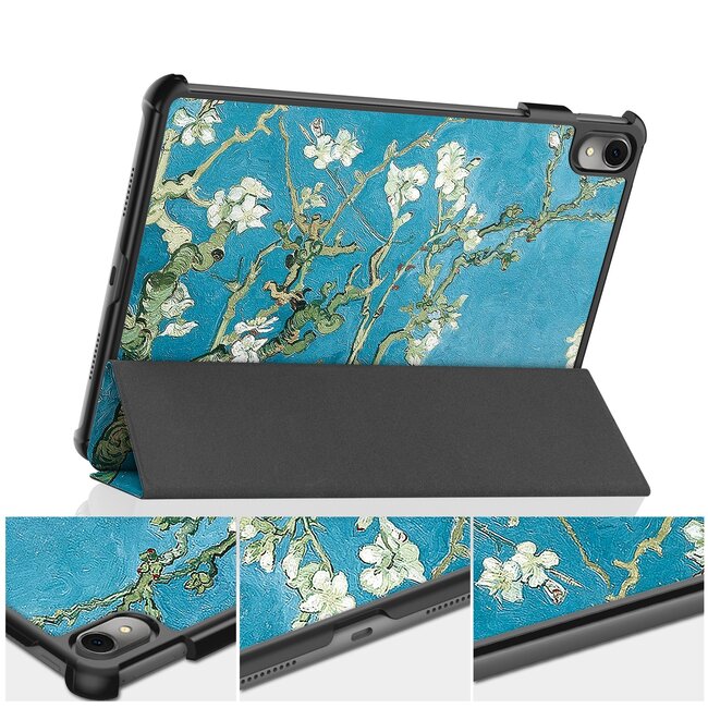 Case2go - Tablet hoes geschikt voor Huawei MatePad 11 (2023) - Tri-Fold Book Case - Auto Wake/Sleep functie - Witte Bloesem