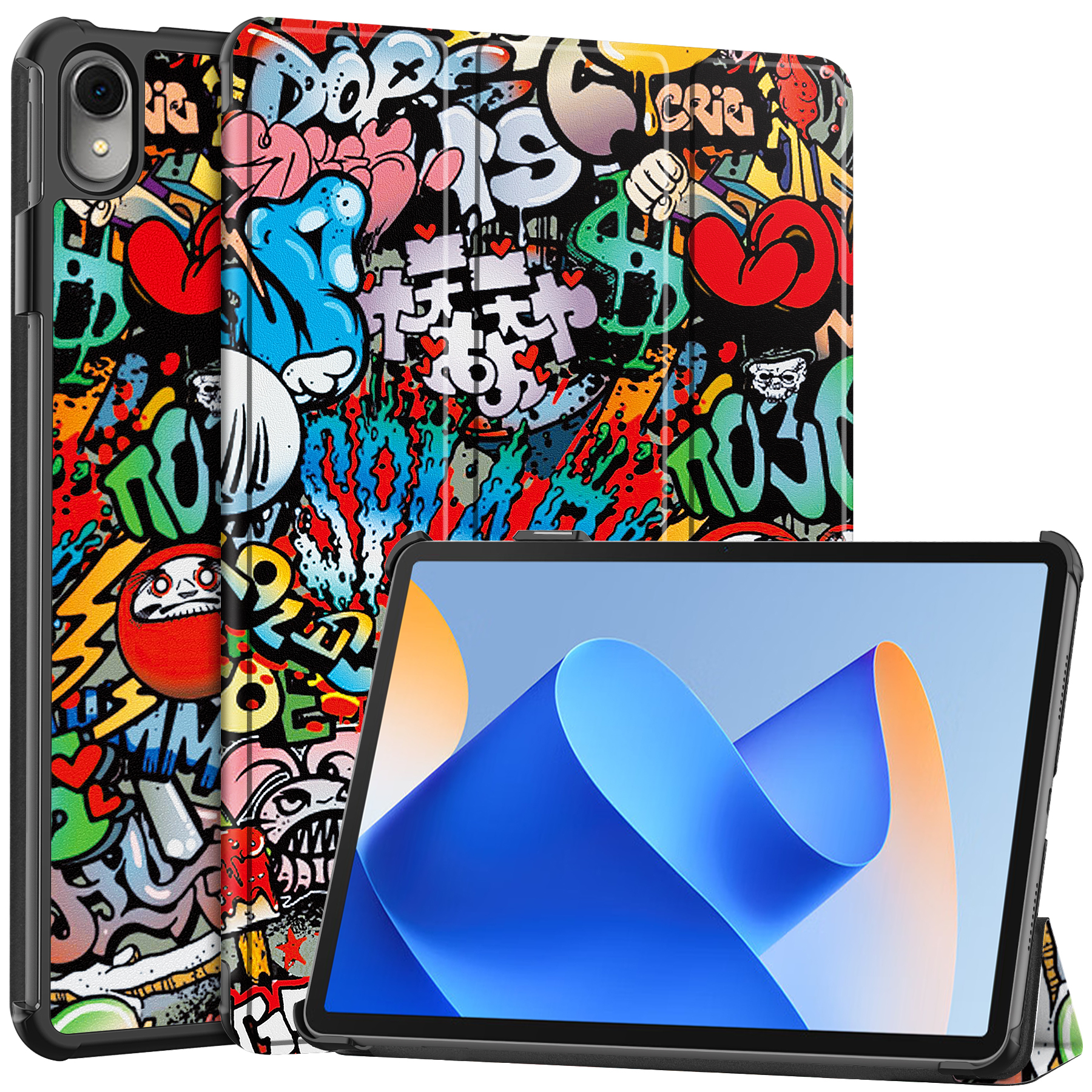 Case2go - Tablet hoes geschikt voor Huawei MatePad 11 (2023) - Tri-Fold Book Case - Auto Wake/Sleep functie - Graffiti afbeelding