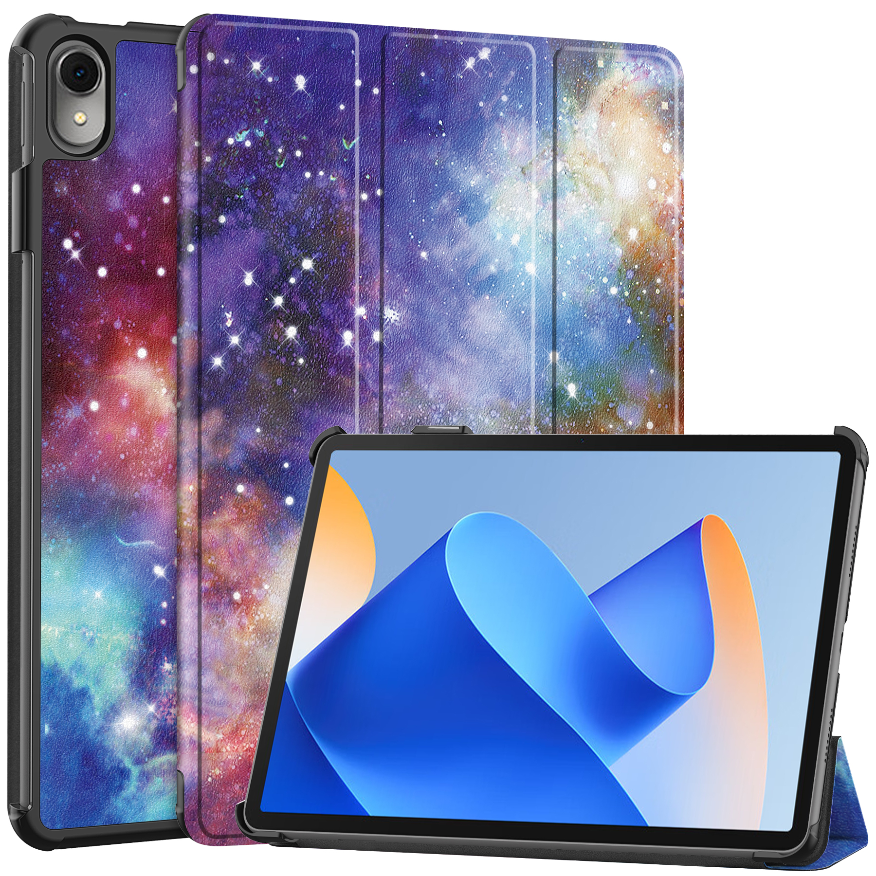 Case2go - Tablet hoes geschikt voor Huawei MatePad 11 (2023) - Tri-Fold Book Case - Auto Wake/Sleep functie - Galaxy afbeelding
