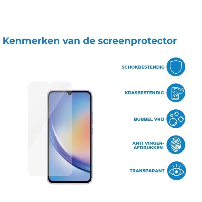 Case2go - Screenprotector geschikt voor Samsung Galaxy A34 5G - Tempered Glass - Gehard Glas - Transparant