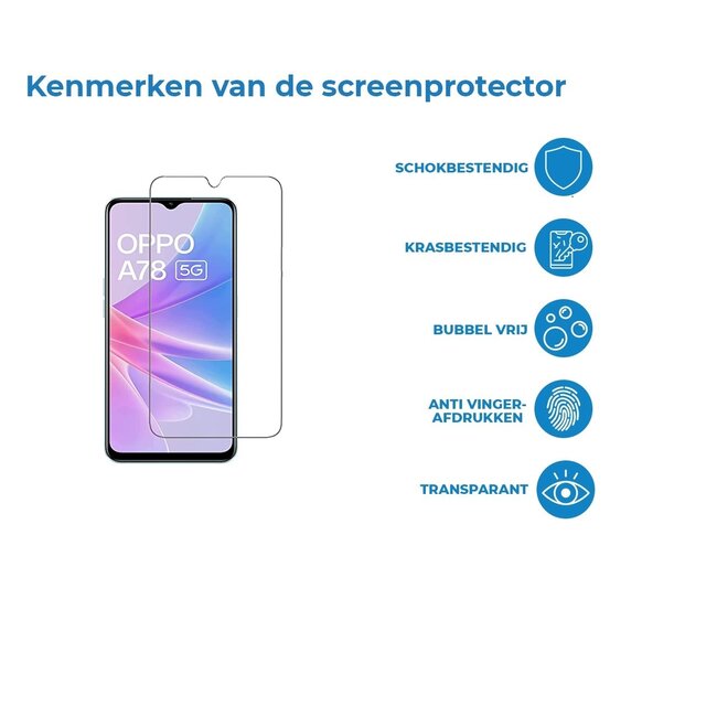 Case2go - Screenprotector geschikt voor Oppo A78 - Tempered Glass - Gehard Glas - Transparant