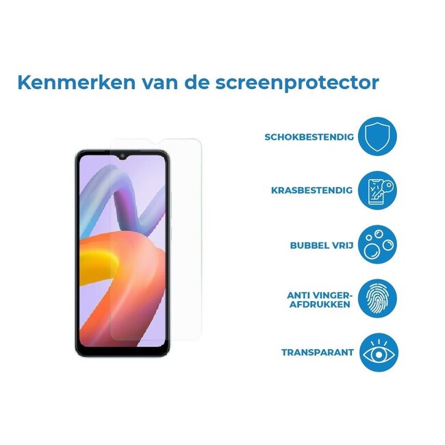 Case2go - Screenprotector geschikt voor Xiaomi Redmi A2 - Tempered Glass - Gehard Glas - Transparant
