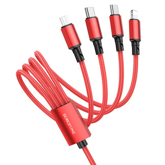 Borofone Borofone - 4 in 1 oplaadkabel - USB naar 2x USB-C, Micro USB en Lightning - 1 meter - 2A - Rood