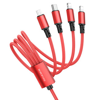 Borofone Borofone - 4 in 1 oplaadkabel - USB naar USB-C, Micro USB en 2x Lightning - 1 meter - 2A - Rood