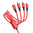 Borofone - 4 in 1 oplaadkabel - USB naar USB-C, Micro USB en 2x Lightning - 1 meter - 2A - Rood