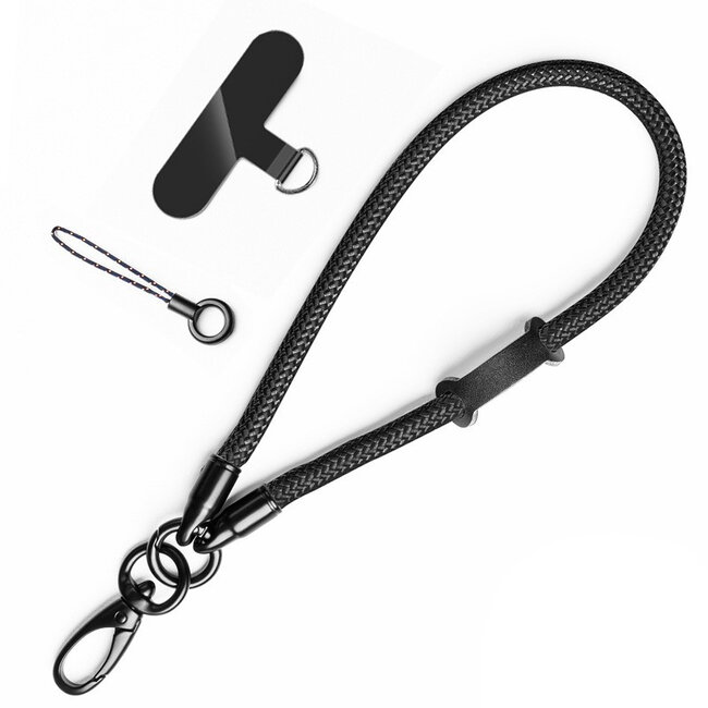 Universele Telefoonkoord - Telefoonketting met Clip -  Met Afneembaar Koord- 15 cm Koord - Zwart