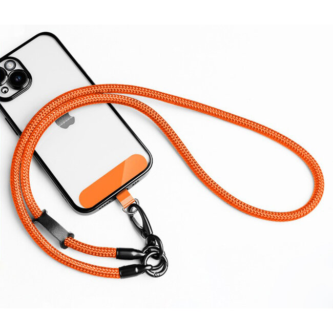 Universele Telefoonkoord - Telefoonketting met Clip -  Met Afneembaar Koord - 40 cm Koord - Oranje