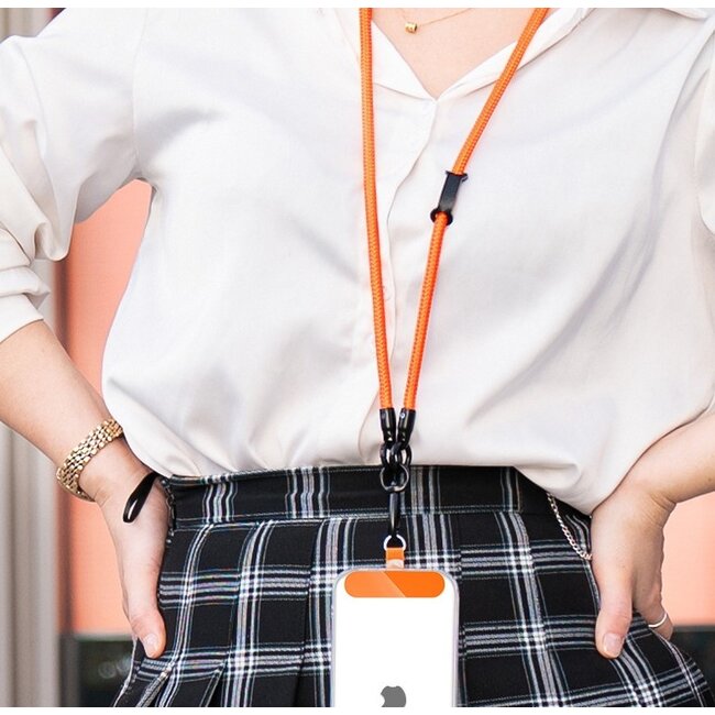 Universele Telefoonkoord - Telefoonketting met Clip -  Met Afneembaar Koord - 40 cm Koord - Oranje