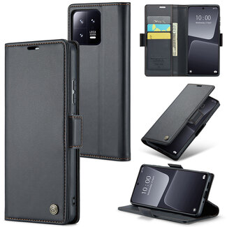 CaseMe CaseMe - Telefoonhoesje geschikt voor Xiaomi 13 - Retro Wallet Book Case - Met Magnetische Sluiting - Zwart