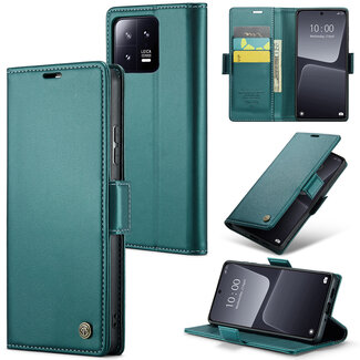 CaseMe CaseMe - Telefoonhoesje geschikt voor Xiaomi 13 - Retro Wallet Book Case - Met Magnetische Sluiting - Groen