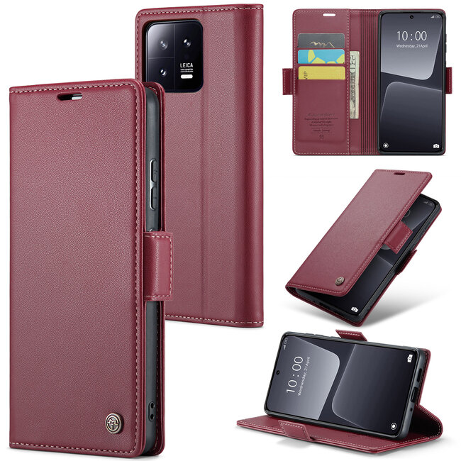 CaseMe - Telefoonhoesje geschikt voor Xiaomi 13 - Retro Wallet Book Case - Met Magnetische Sluiting - Rood