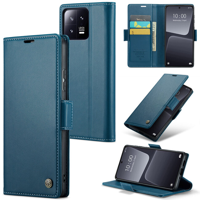 CaseMe - Telefoonhoesje geschikt voor Xiaomi 13 - Retro Wallet Book Case - Met Magnetische Sluiting - Donker Blauw