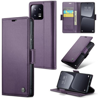 CaseMe CaseMe - Telefoonhoesje geschikt voor Xiaomi 13 - Retro Wallet Book Case - Met Magnetische Sluiting - Paars