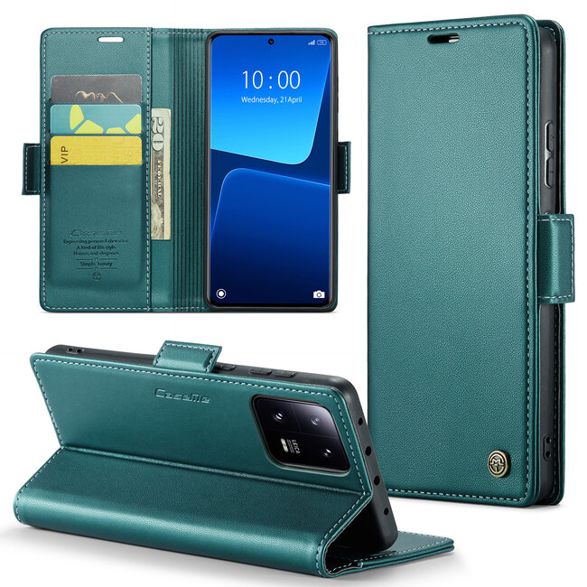 CaseMe - Telefoonhoesje geschikt voor Xiaomi 13 Pro - Retro Wallet Book Case - Met Magnetische Sluiting - Groen