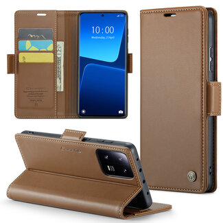 CaseMe CaseMe - Telefoonhoesje geschikt voor Xiaomi 13 Pro - Retro Wallet Book Case - Met Magnetische Sluiting - Bruin