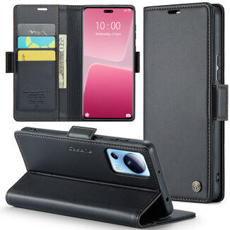 CaseMe CaseMe - Telefoonhoesje geschikt voor Xiaomi 13 Lite - Retro Wallet Book Case - Met Magnetische Sluiting - Zwart