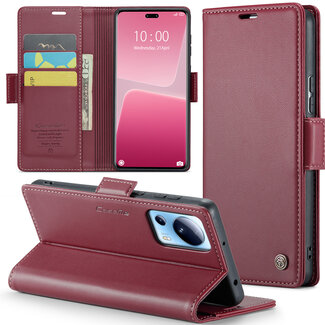 CaseMe CaseMe - Telefoonhoesje geschikt voor Xiaomi 13 Lite - Retro Wallet Book Case - Met Magnetische Sluiting - Rood
