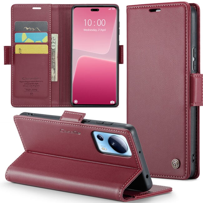 CaseMe - Telefoonhoesje geschikt voor Xiaomi 13 Lite - Retro Wallet Book Case - Met Magnetische Sluiting - Rood