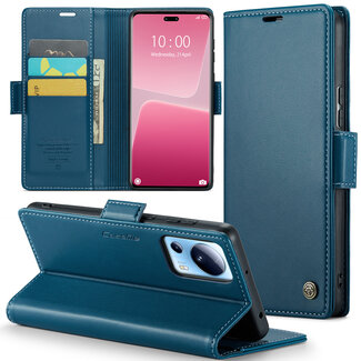 CaseMe CaseMe - Telefoonhoesje geschikt voor Xiaomi 13 Lite - Retro Wallet Book Case - Met Magnetische Sluiting - Donker Blauw