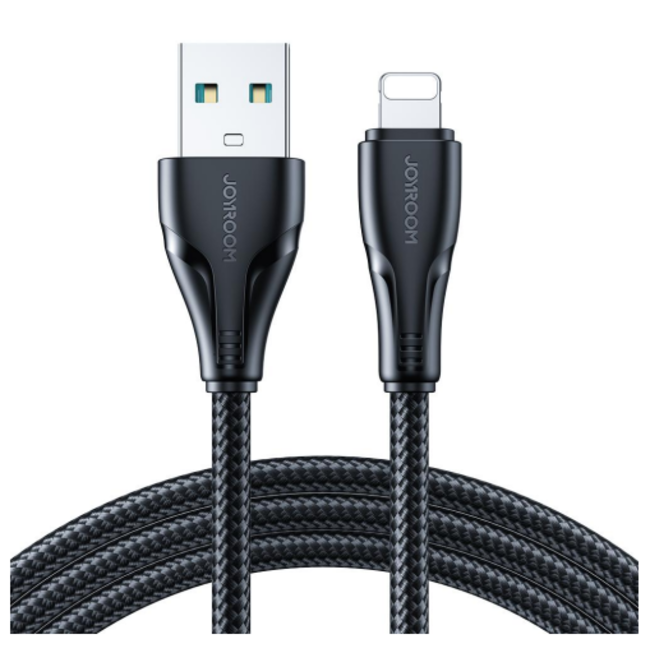 JOYROOM - USB-A naar Lightning kabel - Universele Snellader geschikt voor bijv. iPhone of toestellen met Lightning aansluiting - 0.25 Meter - 2.4A - Zwart