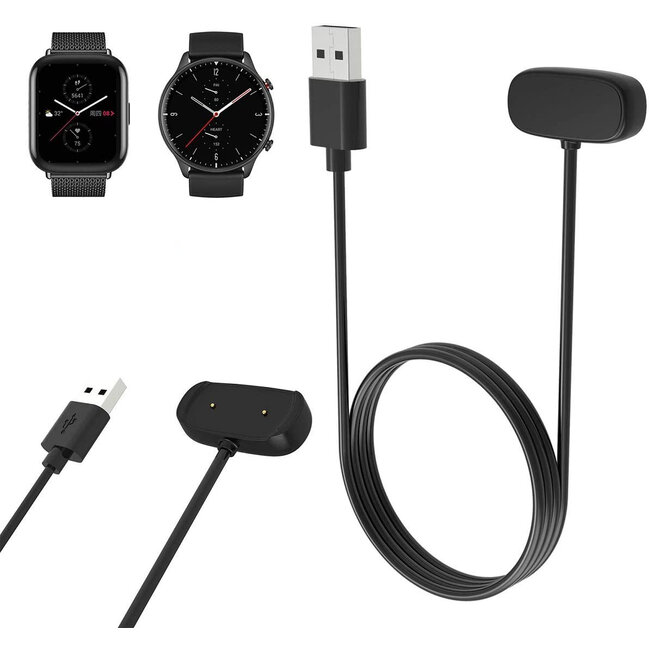 Case2go - Oplaadkabel geschikt voor Huami Amazfit GTR2 / GTS2 / POP / GTS 2e / GTR 2e - USB-kabel - 1.00 meter - Zwart