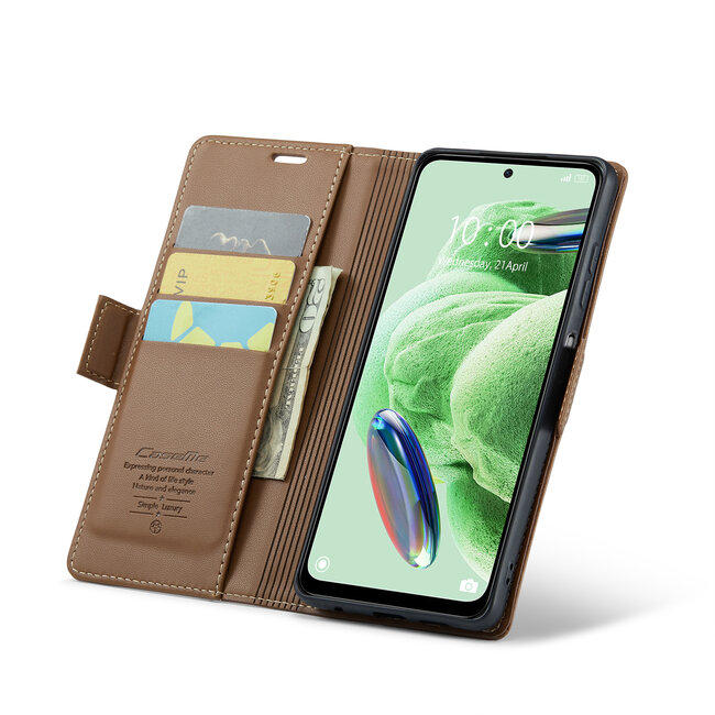 CaseMe - Telefoonhoesje geschikt voor Poco X5 - Retro Wallet Book Case - Met Magnetische Sluiting - Bruin