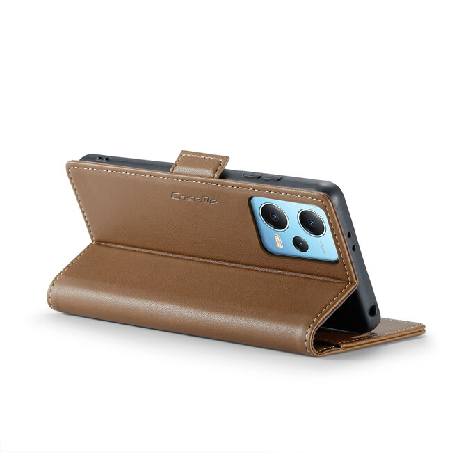 CaseMe - Telefoonhoesje geschikt voor Poco X5 - Retro Wallet Book Case - Met Magnetische Sluiting - Bruin