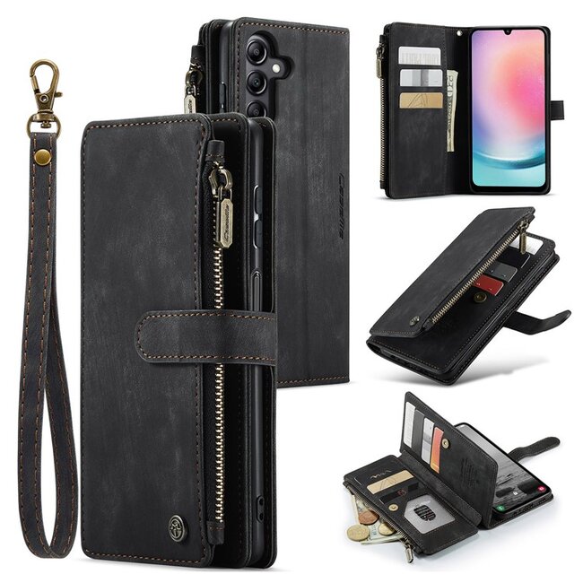 CaseMe - Telefoonhoesje geschikt voor Samsung Galaxy A24 4G - Wallet Book Case met ritssluiting - Magneetsluiting - Zwart