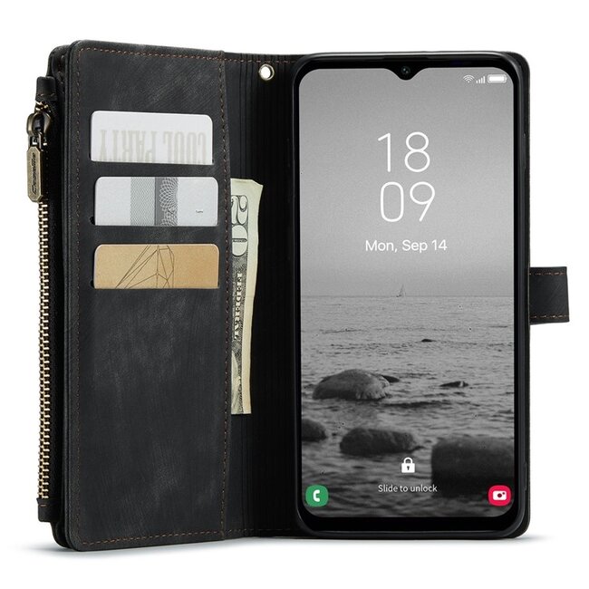 CaseMe - Telefoonhoesje geschikt voor Samsung Galaxy A24 4G - Wallet Book Case met ritssluiting - Magneetsluiting - Zwart