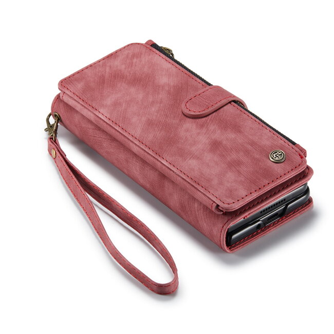CaseMe - Telefoonhoesje geschikt voor Samsung Galaxy A24 4G - Wallet Book Case met ritssluiting - Magneetsluiting - Rood