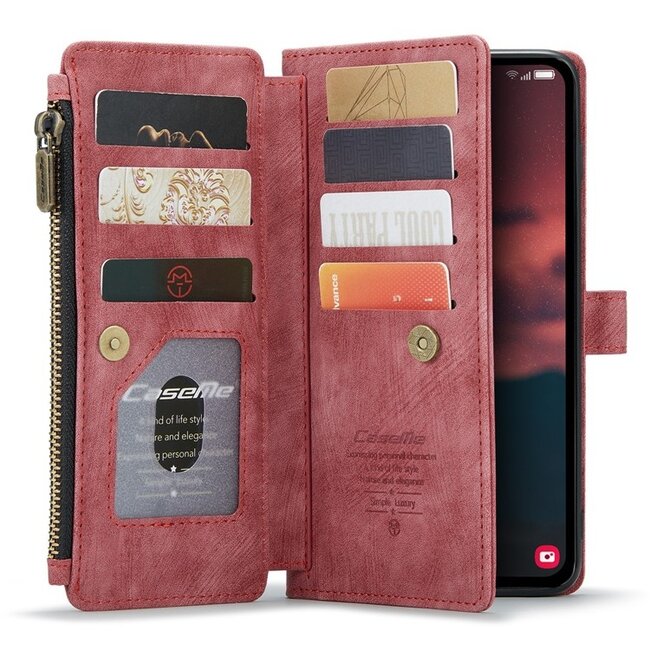 CaseMe - Telefoonhoesje geschikt voor Samsung Galaxy A24 4G - Wallet Book Case met ritssluiting - Magneetsluiting - Rood