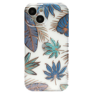 Hoozey Hoozey - Hoesje geschikt voor Apple iPhone 14 Pro - Flower Print - Groen / Blauw