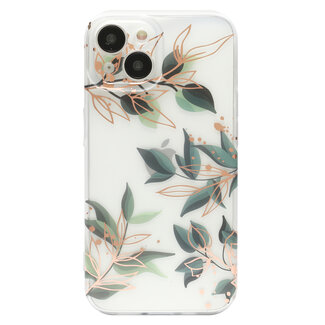 Hoozey Hoozey - Hoesje geschikt voor Apple iPhone 14 Pro Max - Flower Print - Goud / Groen